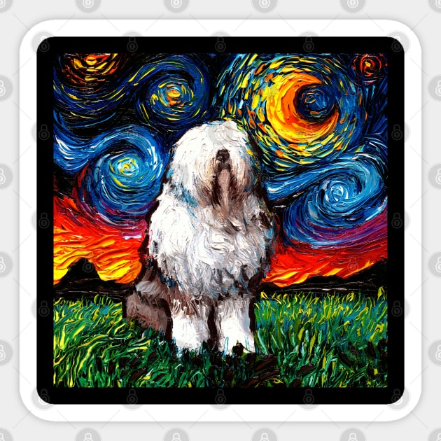 English Sheepdog Night Sticker by sagittariusgallery